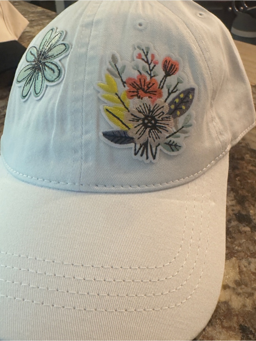 White Floral Patch Baseball Cap - Women